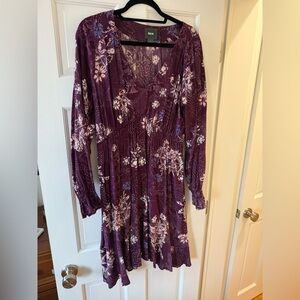 Anthropologie Purple Floral Midi Dress with Long Sleeves